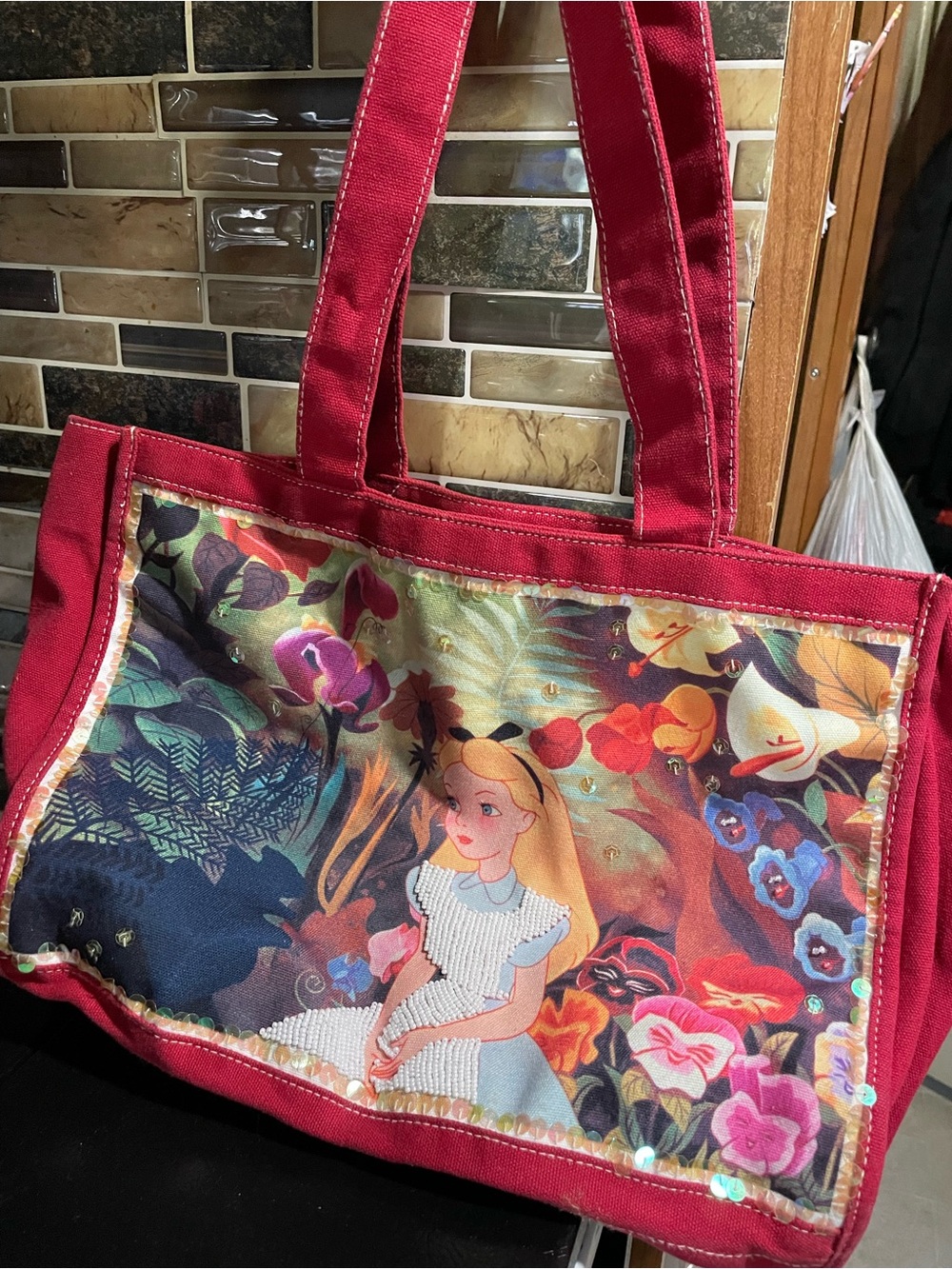 Disney Alice in Wonderland Beaded Tote Bag Vintage